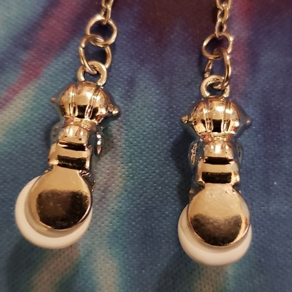 Handmade Iridescent Moon Space Astronaut Chain Dangle Earrings - Picture 5 of 6